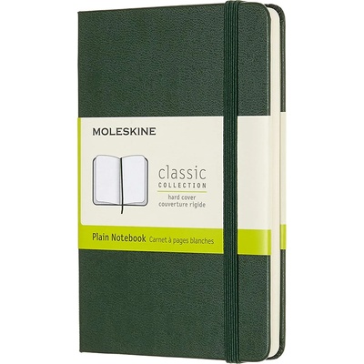 Moleskine Джобен тефтер с твърди корици Moleskine Classic Plain - Зелен, бели листове