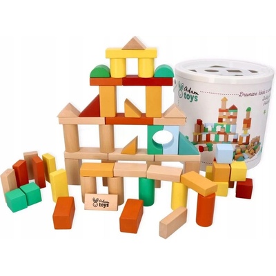 Adamtoys Drevené kocky vo vedierku súprava 100 kusov na skladanie