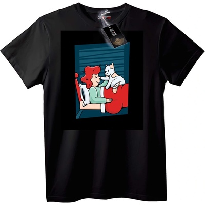 NOONEBRAND Тениска Котка и Жена Уютен Момент - 6XL, Black