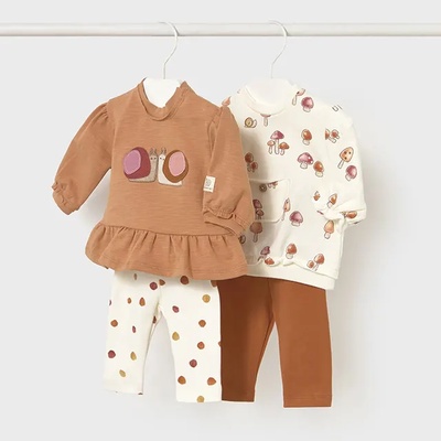 Mayoral Комплект две блуза и два клина в цвят канела за бебе момиче Mayoral