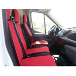  2+1 комплект калъфи / тапицерия - за Ford Transit 2013+ с отвор за барчето на двойната седалка - черно и червено