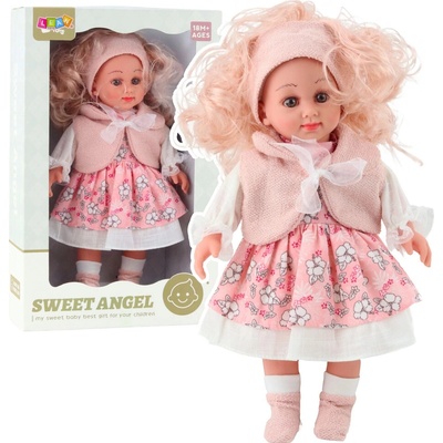 LeanToys Roztomilá panenka anděl ve vlněném svetru s houbou, taškou a kloboukem, 36 cm