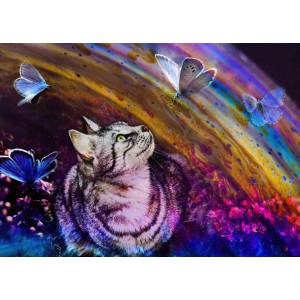 Grafika Art Puzzle - Puzzle Cat and Butterflies - 500 piese
