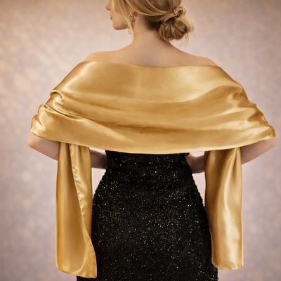 Saténový šál přes ramena zlatá – Sleviste.cz