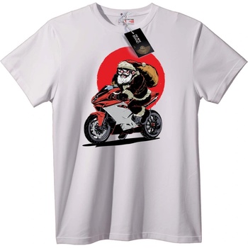 NOONEBRAND Тениска Дядо Коледа на Мотоциклет - 6XL, White
