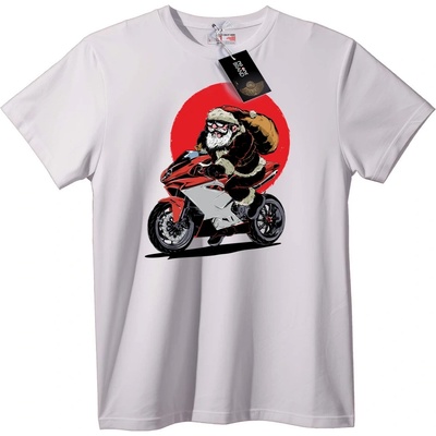 NOONEBRAND Тениска Дядо Коледа на Мотоциклет - 6XL, White