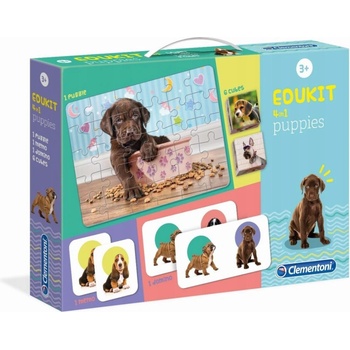 Edukit Šteniatka 4v1 pexeso, 60 puzzle, domino, 6 kociek