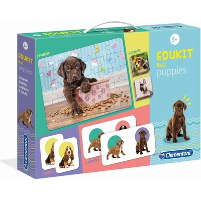 Edukit Šteniatka 4v1 pexeso, 60 puzzle, domino, 6 kociek