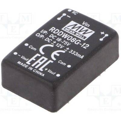 MEAN WELL RDDW08G-12 Měnič: DC/DC; 8W; Uvst: 18÷75VDC; Uvýst: 12VDC; Uvýst2: -12VDC; DIP24