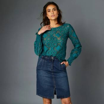 Blancheporte džínsová sukňa s rozparkom modrá