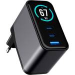 3mk Protection Зарядно устройство за мрежа 3mk Wall Charger incharge® Lumin - с TFT дисплей, 2x Type-C, 1x USB-A, 67W GaN, QC 4+ PPS - Черен