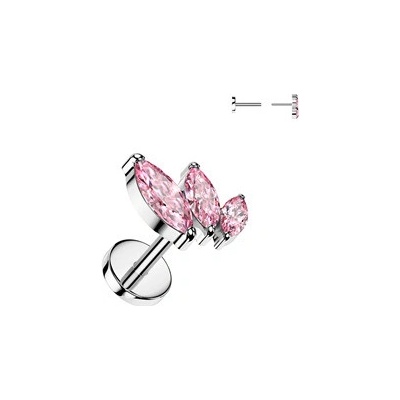 Šperky4U piercing do brady Push In labreta titan růžové zirkony TIT1404-P