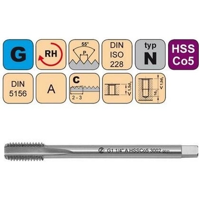 NÁSTROJE CZ Závitník strojní G3/4" A HSSCo5 DIN 5156 C - 3002 - CZZ3002-G3/4"-A