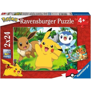Ravensburger Детски пъзел Ravensburger от 2 x 24 части - Пикачу и приятели (5668)