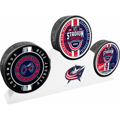 Mustang Puk Columbus Blue Jackets NHL 3 Puck Wooden Podium