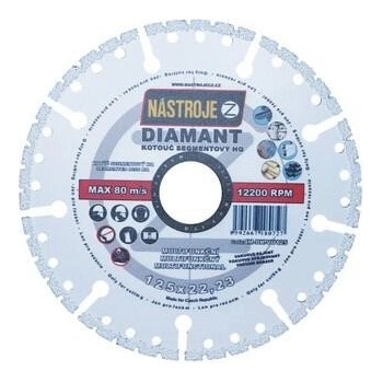 Nástroje cz Kotouč diamantový segmentový 125 x 2,6 x 22,2 mm IM-DK-VU125