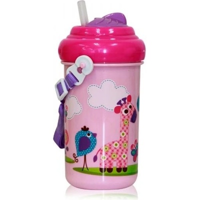 Nellys dětský pohár na pití Lorelli se slámkou Funny Zoo Pink 300 ml