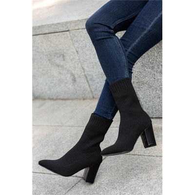 Moda Trend Дамски боти от текстил - Черни #362938 (362938_Черно)