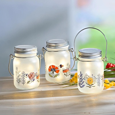 Weltbild LED mini skleněná lucerna Luční květy, 3 ks