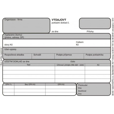 Asopol 050400 Výdajový pokladní doklad nečíslovaný – Zboží Dáma