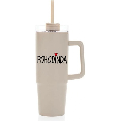 Giftie Pohodinda béžová cestovní termoska s průhledným víčkem 900 ml