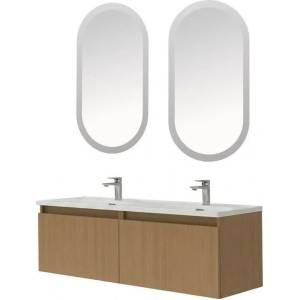 ASIR GROUP Комплект окачен долен шкаф 120 см с двойна мивка и LED огледало Asir Zen 3 светъл орех (263LVS1224)