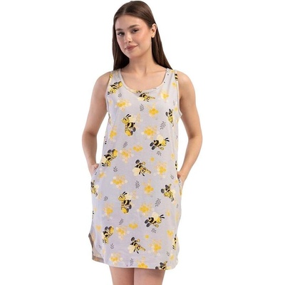 Памучна нощница в сиво с пчелички