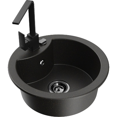 Mexen Diego гранитна кухненска мивка с 1 камера и кухненски смесител Rita, черен/златист металик - 6512-75-670300-70-B (6512-75-670300-70-B)