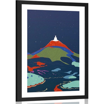 Plakát s paspartou meditace Budhy na vrcholu - 20x30 black