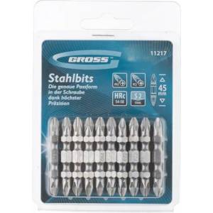 GROSS Комплект битове двустранни, ph2-pz2 х 45 мм, s2, 10 бр. gross 11217