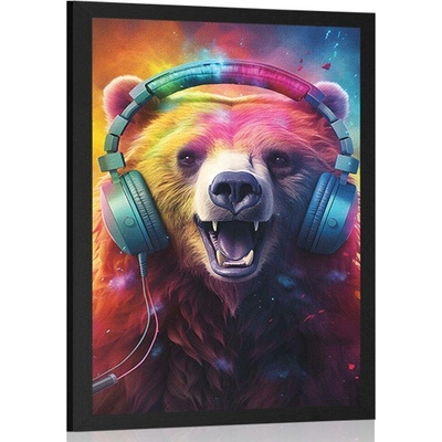 Plakát medvěd se sluchátky - 40x60 no frame