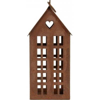 Clayre & Eef Rezavý svícen ve tvaru domku Rustic Charm - 13*11*30 cm - Clayre & Eef