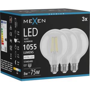 Mexen Vintis 3x LED нишкова крушка E27, G95, 8W, Неутрална - 4000K, 1055 lm, прозрачна (L157-E27-0840-00x03)
