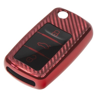 TPU obal pro klíč Škoda, VW, Seat, carbon červený, 484VW105CR