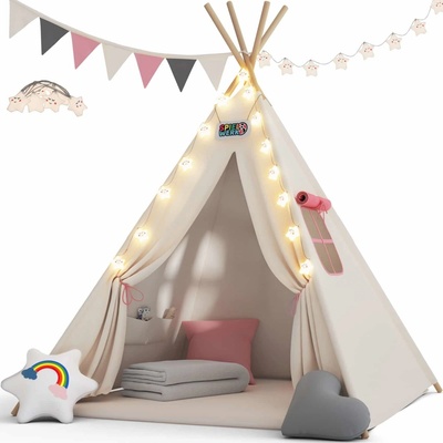 Spielwerk Dětský stan teepee JULIA 120x120x160cm béžová/růžová – Zboží Mobilmania