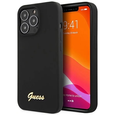 GUESS GUHCP13XLSLMGBK iPhone 13 Pro Max 6, 7" черен твърд силиконов калъф Silicone Script Gold Logo (GUHCP13XLSLMGBK)