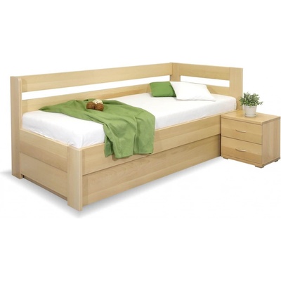 BedWorld Valentin s úložným prostorem přírodní lak Pravá
