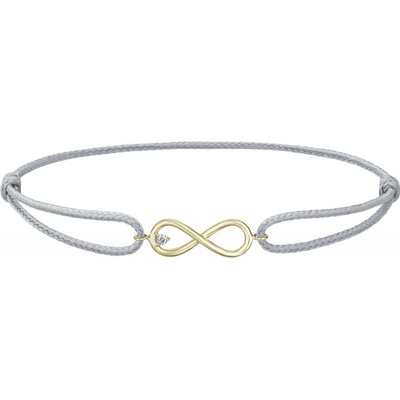 Tiami provázkový náramek Infinity ze žlutého zlata s diamantem světle šedý BIFFY2207
