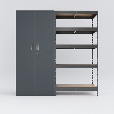 Majster Regál Régal RIVET PACK 180x90x45cm s plechovou skriňou 180x80x45cm, Šedá