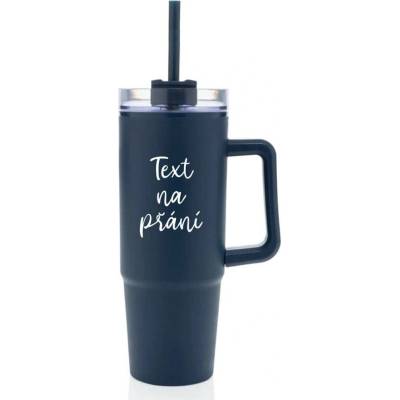 Giftie TEXT NA PŘÁNÍ tmavě modrý cestovní termohrnek s průhledným víčkem 900 ml