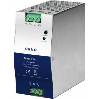 ORNO Priemyselný napájací zdroj na DIN lištu, 24 V DC, 10 A, 240 W, kovové puzdro