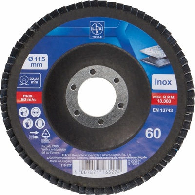 LUX-TOOLS Lamelový brúsny kotúč na kov, zrnitosť K60, pr. 115 mm
