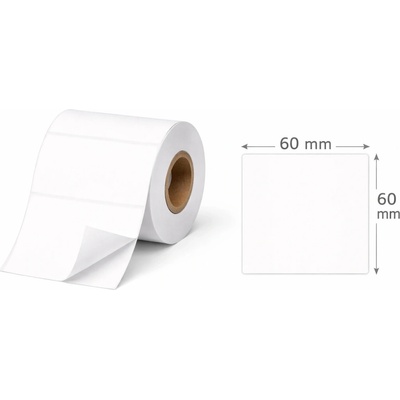 Termo Etiketa 60 mm x 60 mm, Thermo top, Biela, Dutinka 40 mm, 750 ks/kotúč, Permanentné lepidlo, Priemer kotúča 100 mm