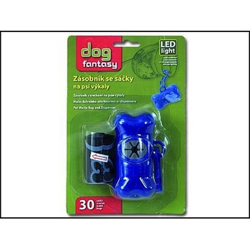 DOG FANTASY Zásobník LED, sáčky na výkaly modrý