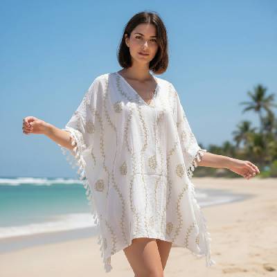 Плажна туника в бяло с бродерия