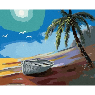 Zuty Malování Podle Čísel Loďka U Pobřeží A Palma D. Rusty Rust 80 x 100 cm Plátno Rám