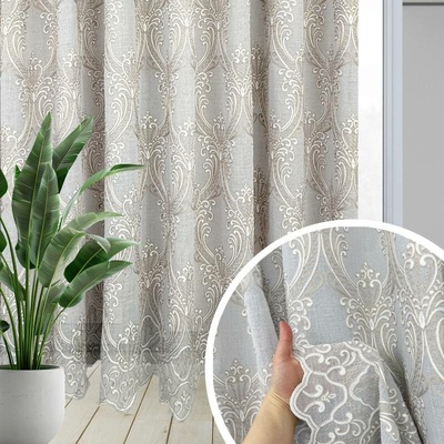 Voálová Luxusní vyšívaná záclona Versailles White and Beige metráž Ervi 3634-15