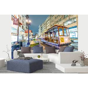 DIMEX ART Самозалепваща се флизелинова фототапета нощно пътуване с трамвай 375 x 250 см
