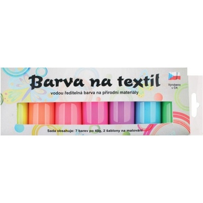 Kreativ Colour Farby na svetlý textil svietiace v tme sada 7 farieb 20 g 2 šablóny 6,5 x 2 cm