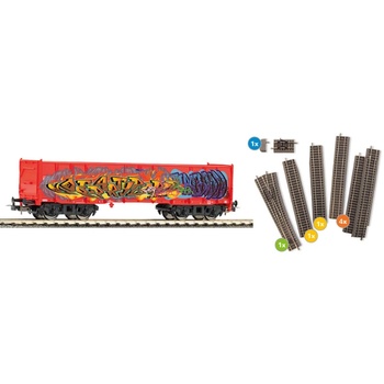 Piko Допълващ сет - товарен вагон Eaos с графити и разширение на релсите (55380)